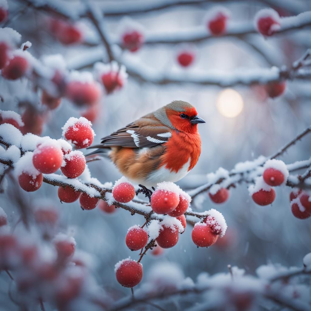 Cherry Blossom in Winter Landscape