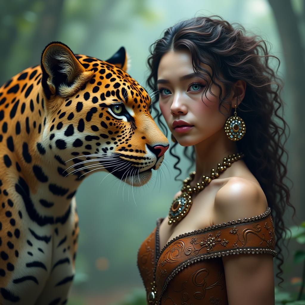 Ethereal Maiden and Jaguar in Fantasy Art