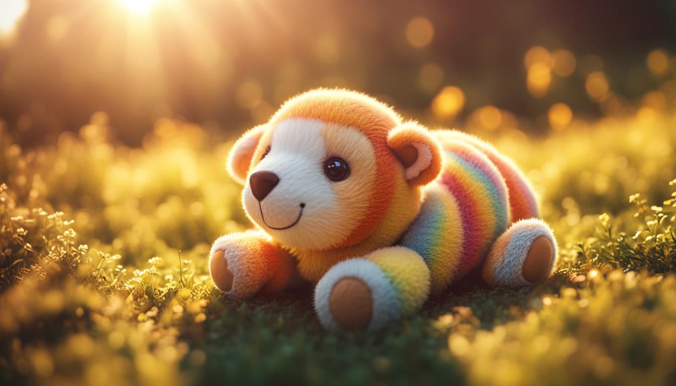 Cute Stuffed Animal in Sunny Landscape