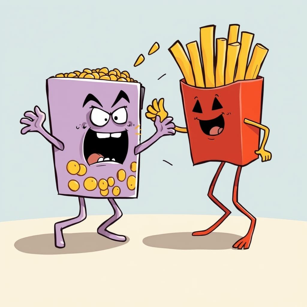 Cartoon Food Fight: Cereal Box Versus Fries