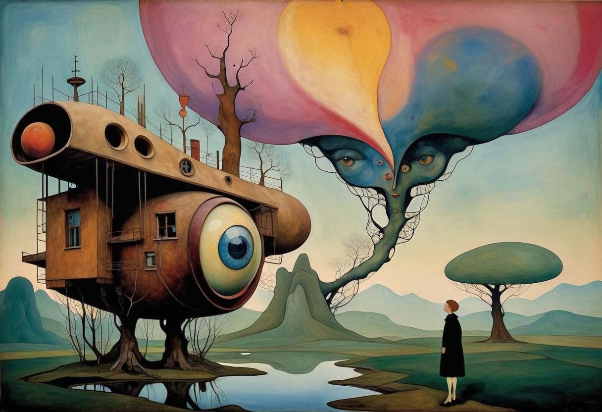 Surreal One-Eyed House and Tree Balloon