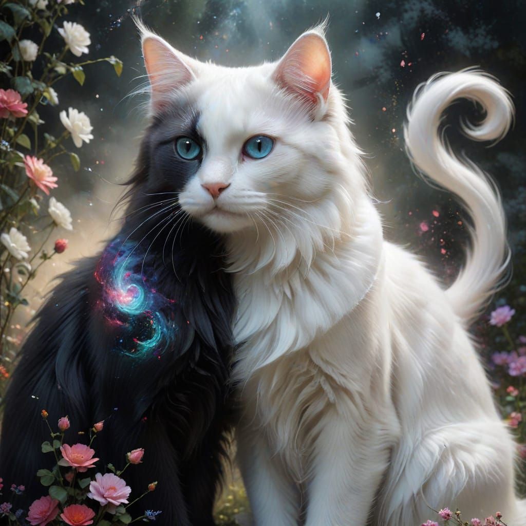 Yin Yang Cats With Ethereal Mist