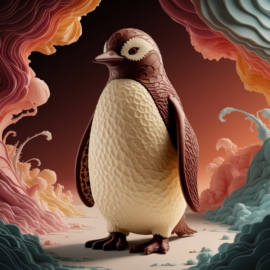 Ice Cream Penguin in Fantastical Landscape