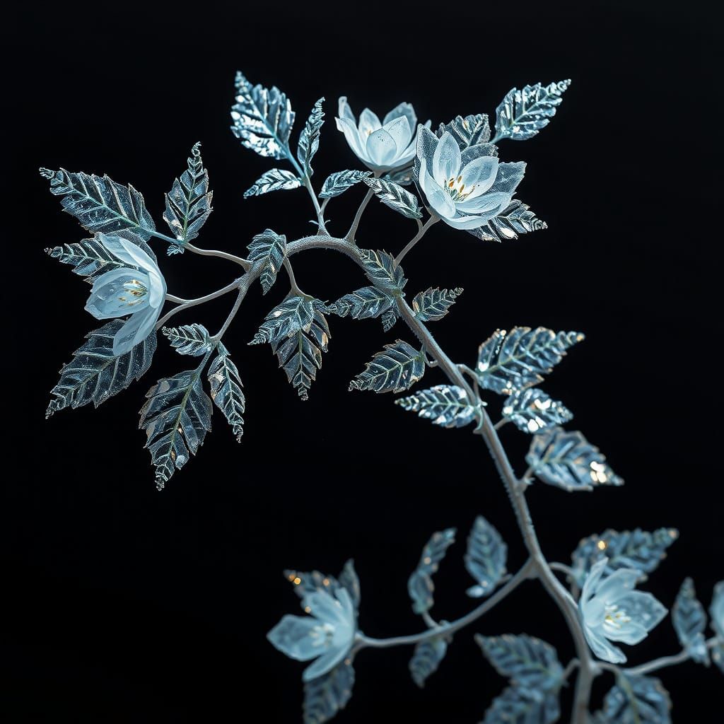 Hyperrealistic Ice Crystal Vine in Shimmering Bloom