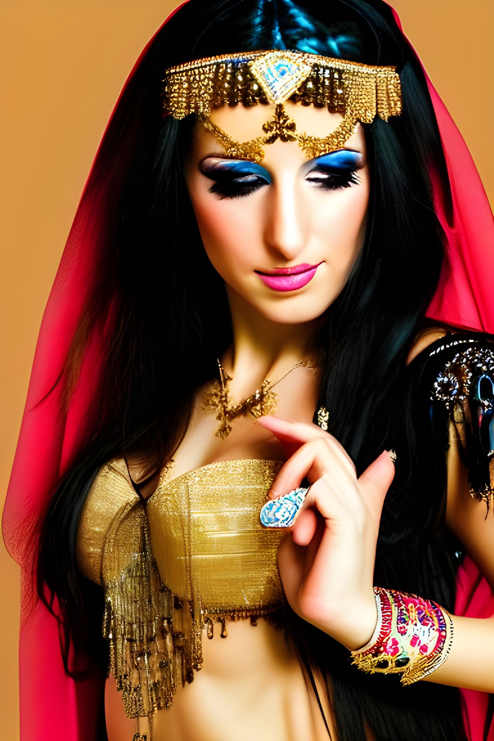 Alluring Middle Eastern Belly Dancer in Pastel Blues