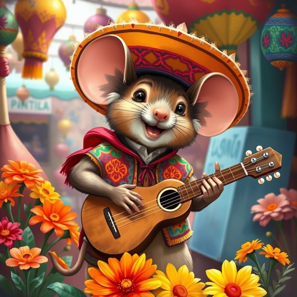 Anthropomorphic Mouse Serenade at Mexican Market