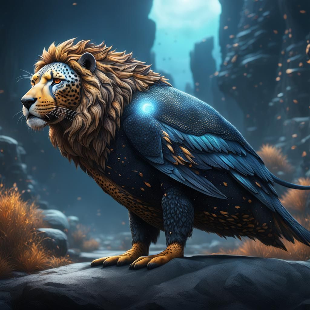 Cheetah Lion Penguin Hybrid in Detailed Digital Painting