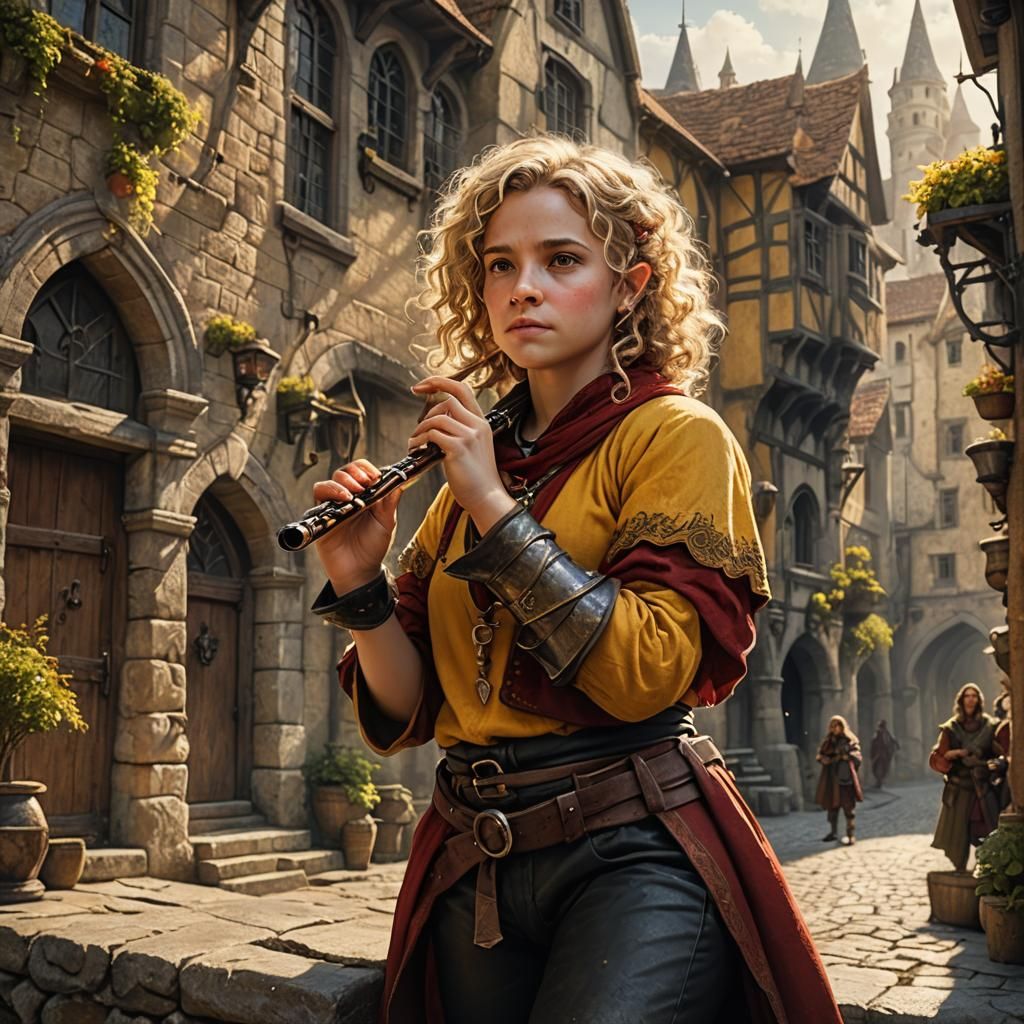 Halfling Bard in Medieval City: Fantasy Art