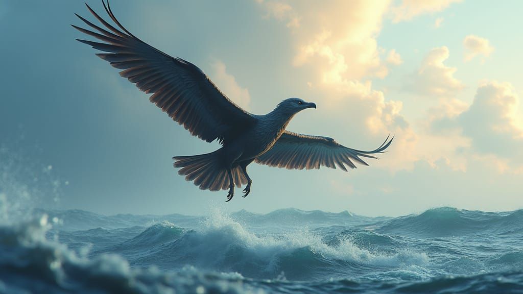 Majestic Bird Soars Above Turbulent Ocean in Cinematic Matte...