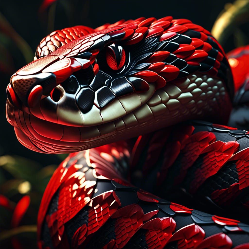 Hyperdetailed Red and Black Snake Concept Art