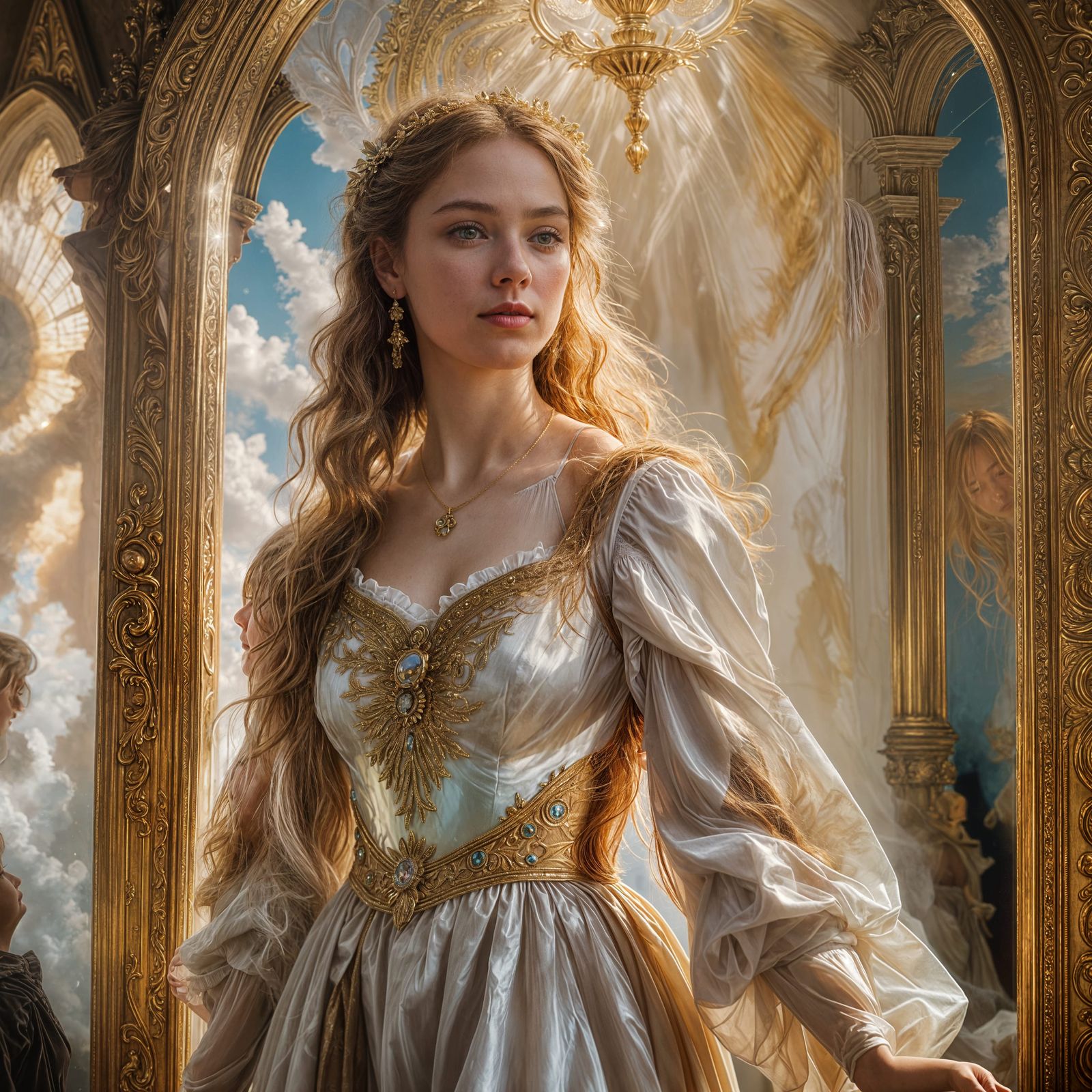 Girl and Magic Mirror with Divine Light