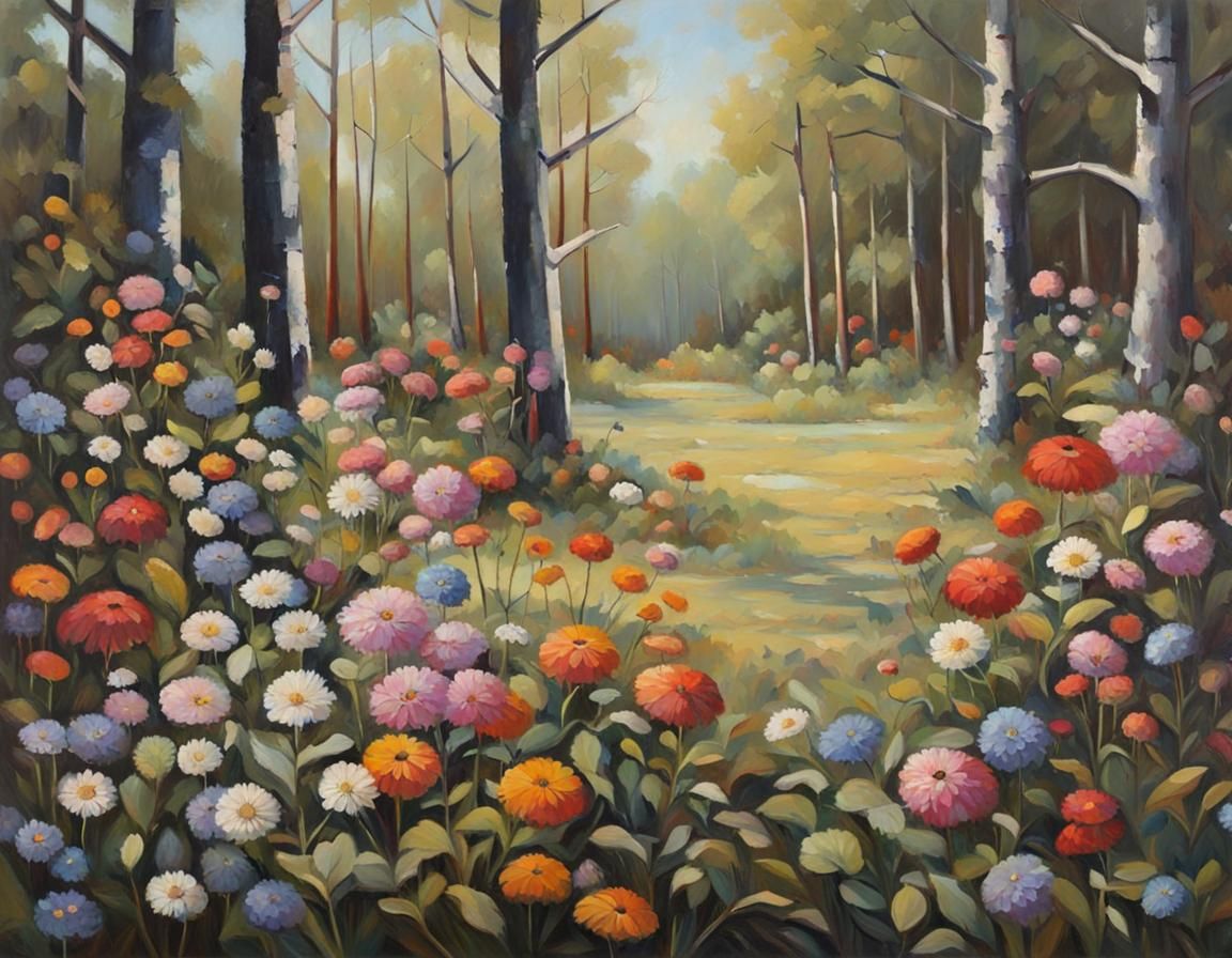 Floral Forest in Post-Impressionist Style