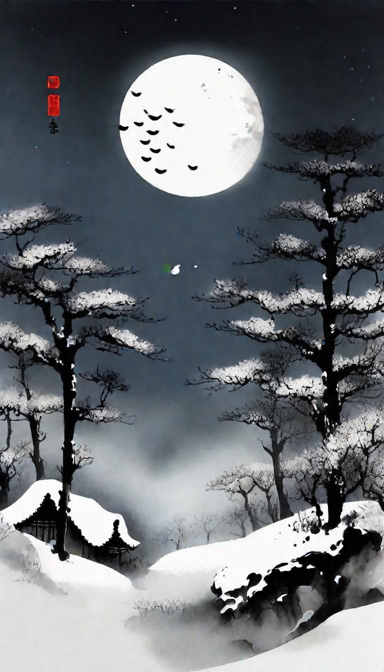 Winter Nature Scene in Chinese Ink Painting
