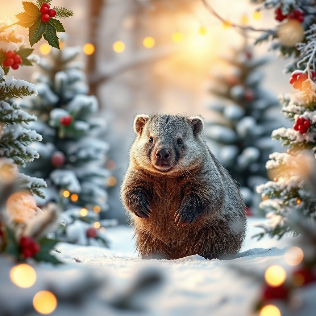 Wombat in Winter Wonderland Christmas Scene