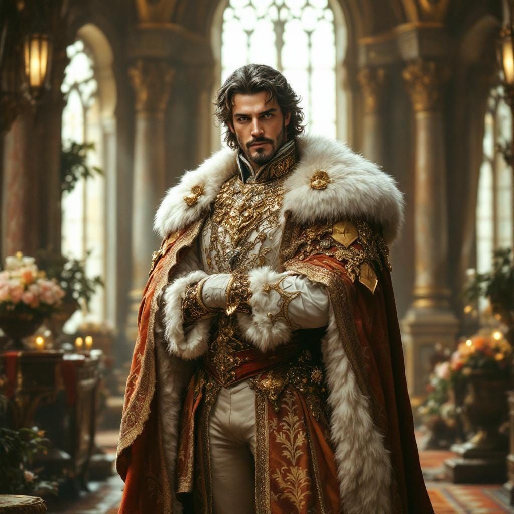 Prince Charming in Opulent Castle Hall