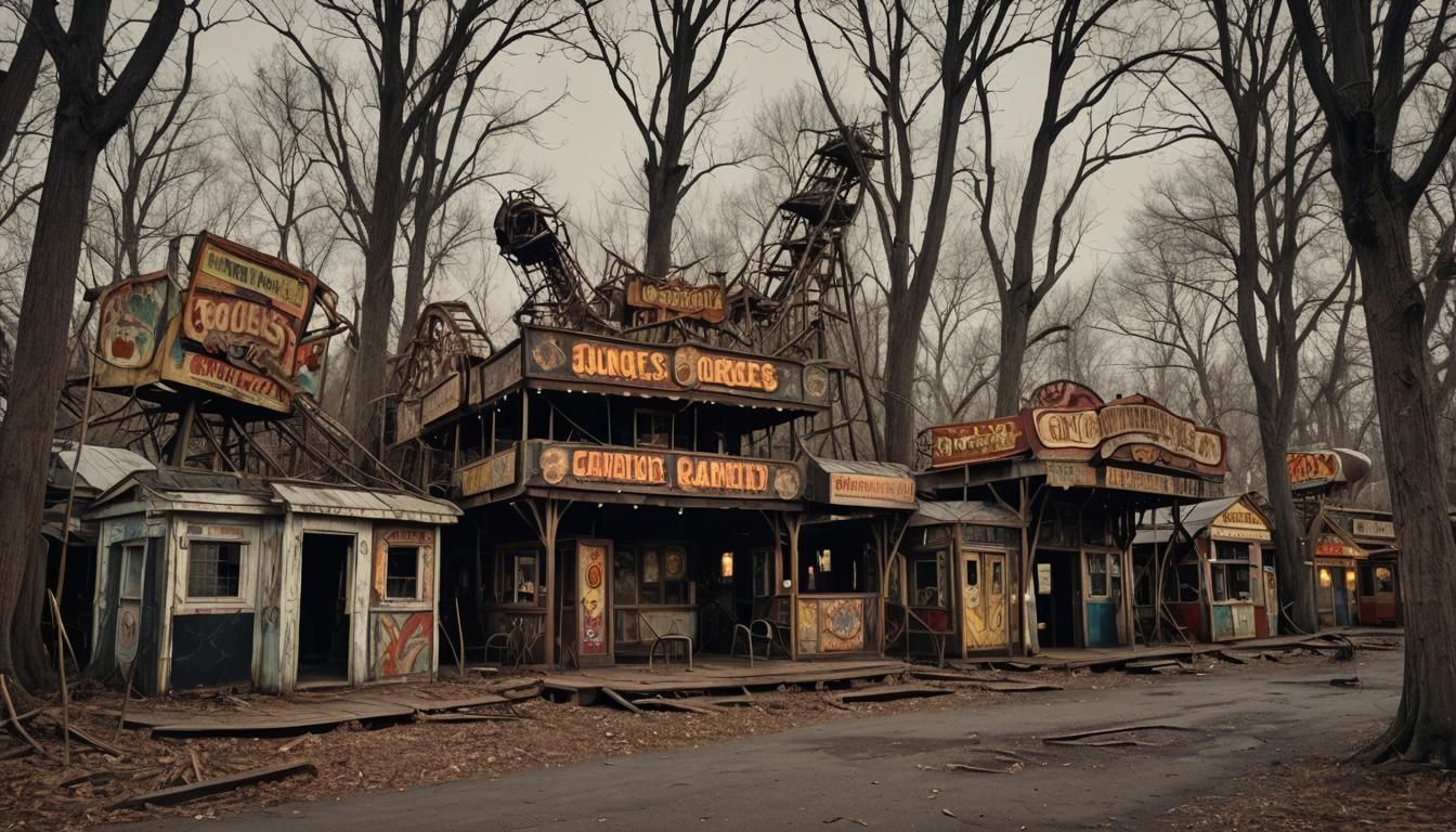 Creepy Abandoned Carnival in Cyberpunk Style