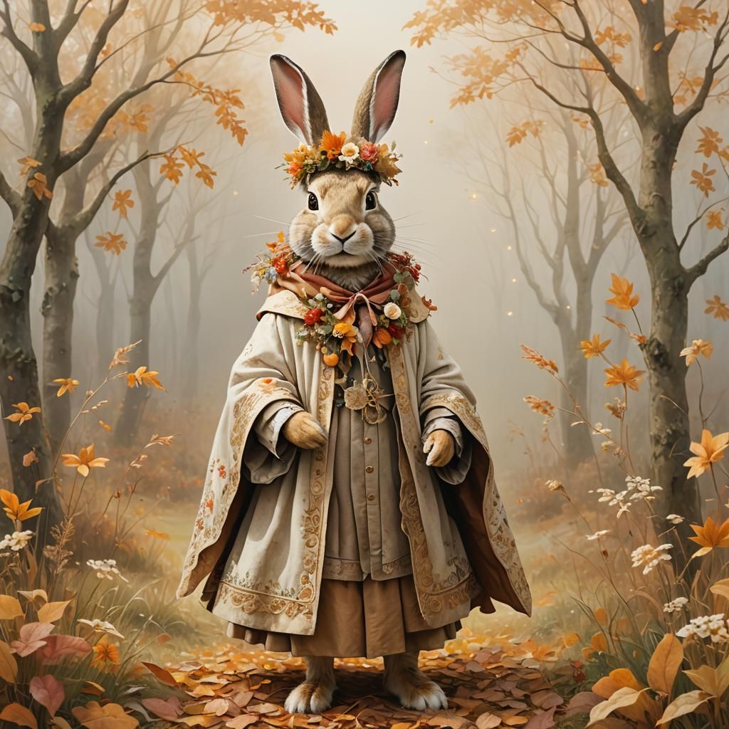 Autumn Rabbit Portrait in Whimsical Magical Realism