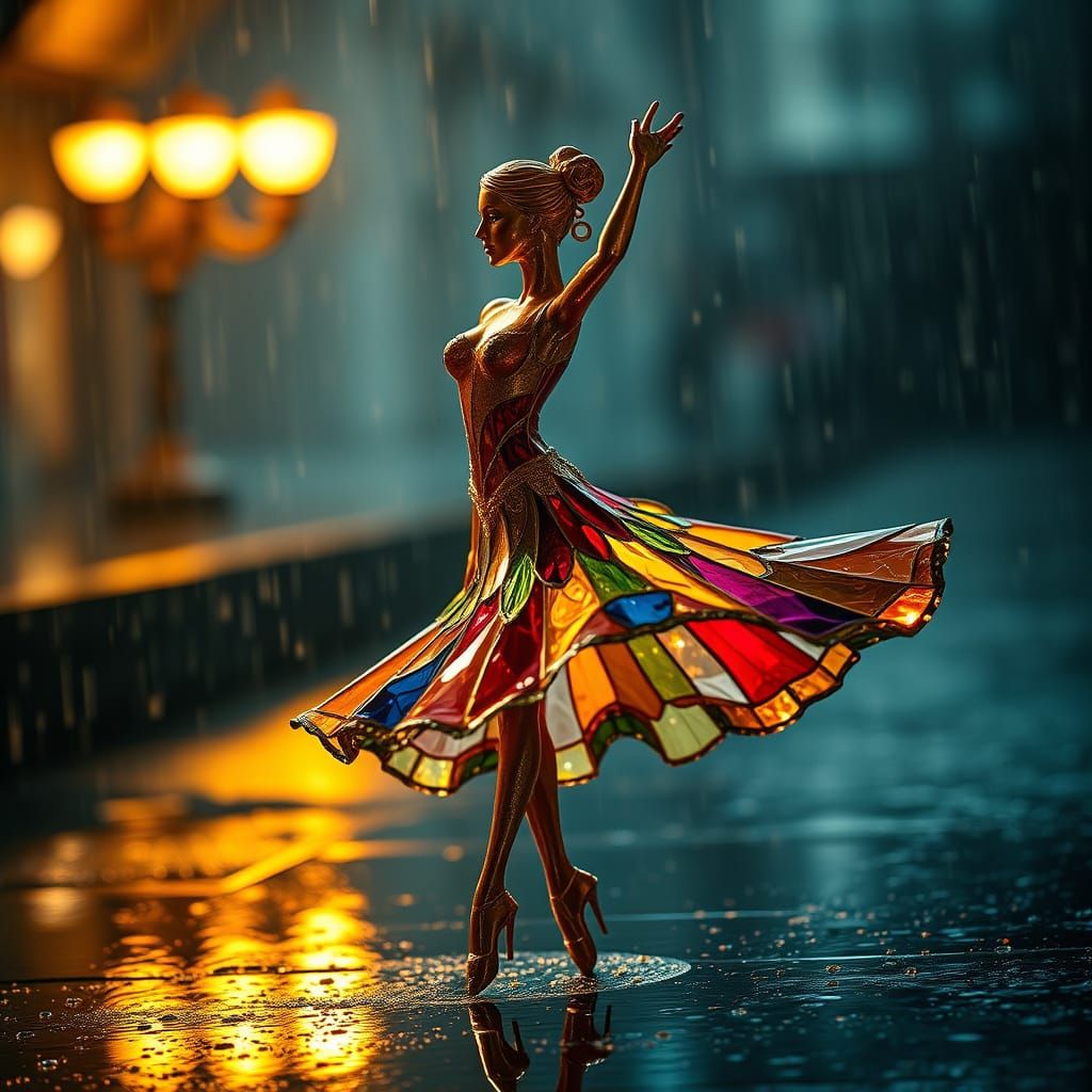 Golden Dancer in Stained Glass Gown
