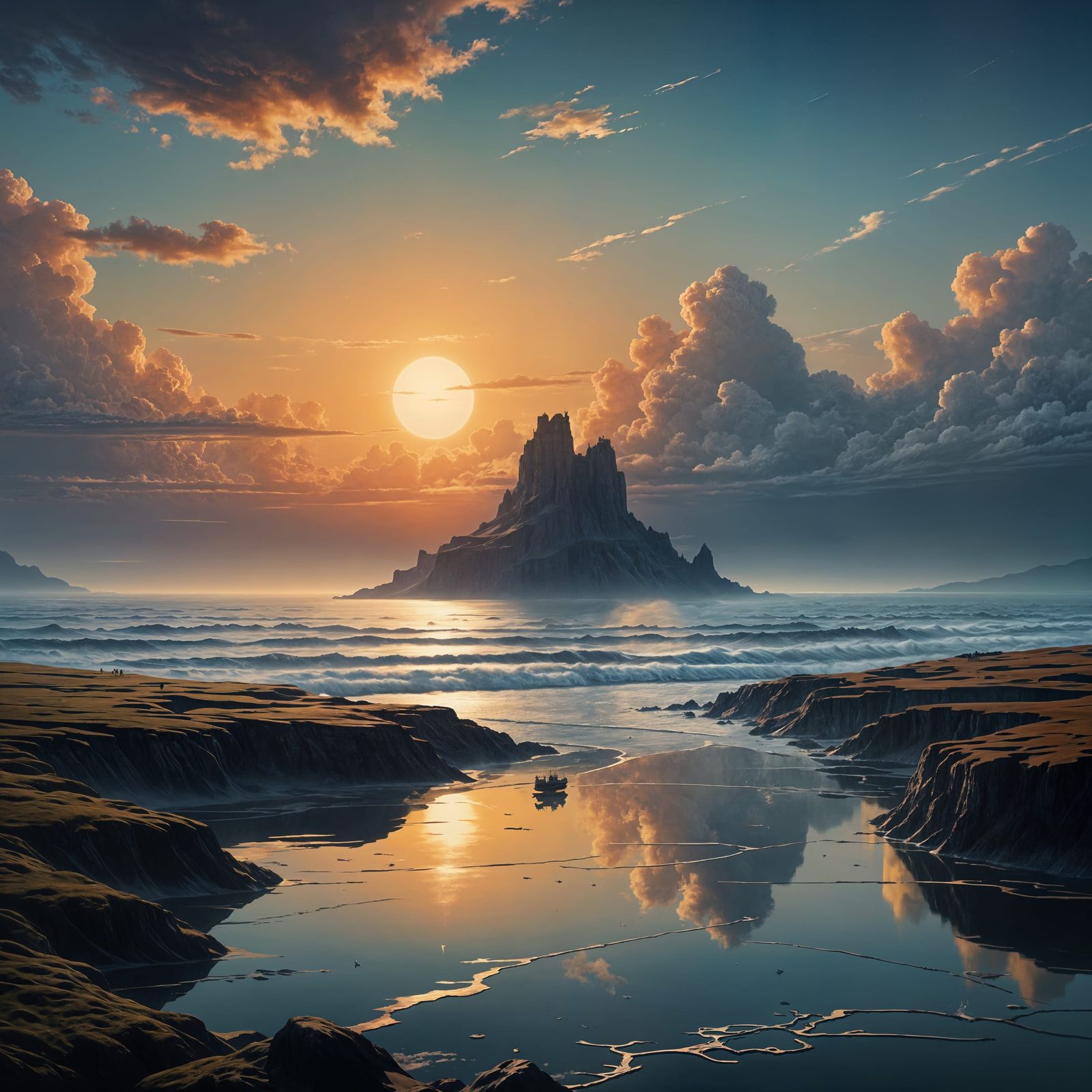 Minimalist Sunrise Horizon Painting for Decoration