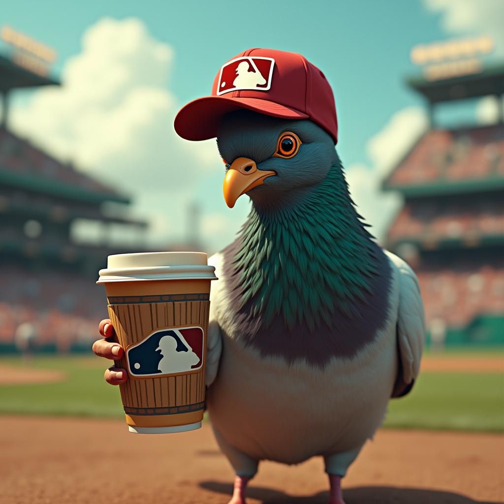Pigeon with Baseball Cap Cartoon Art