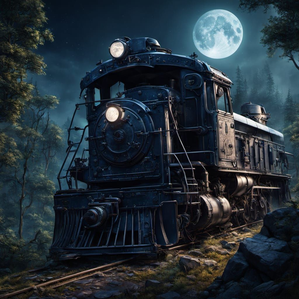 Surreal Moonlit Landscape with Ancient Ruins