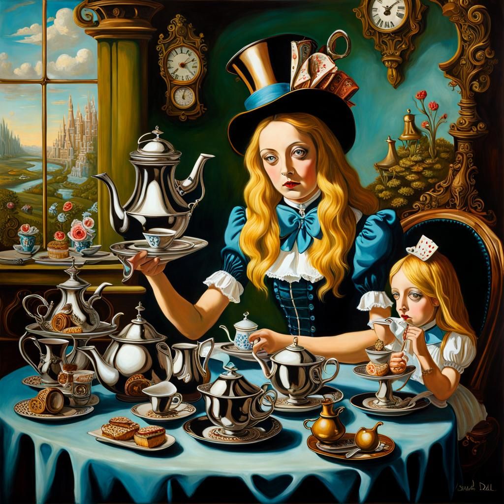 Alice in Wonderland: Steampunk Tea Party in Oils