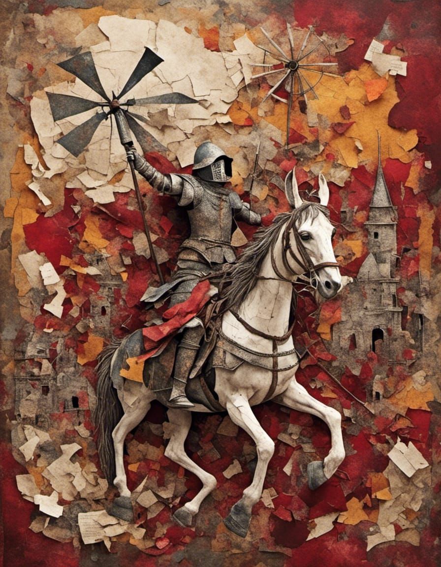 Don Quixote Collage in Disintegrating Style