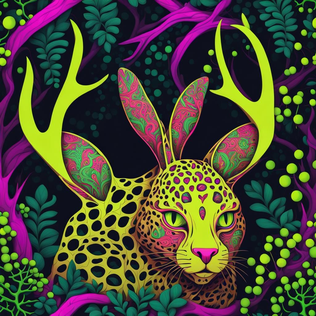 Neon Forest: Bunny-Cheetah Hybrid with Antlers