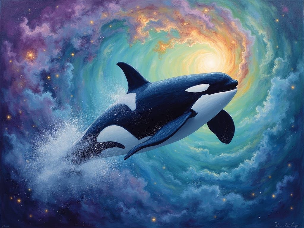 Orca in Ethereal Cosmic Landscape