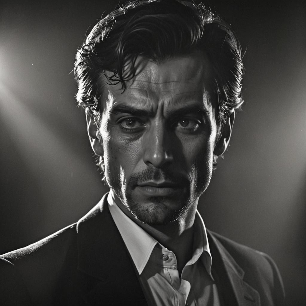 Dramatic Portrait of a Man in Film Noir Style