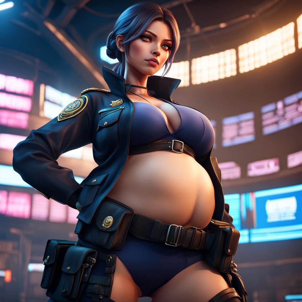 Anime Officer Girl with Pregnant Belly