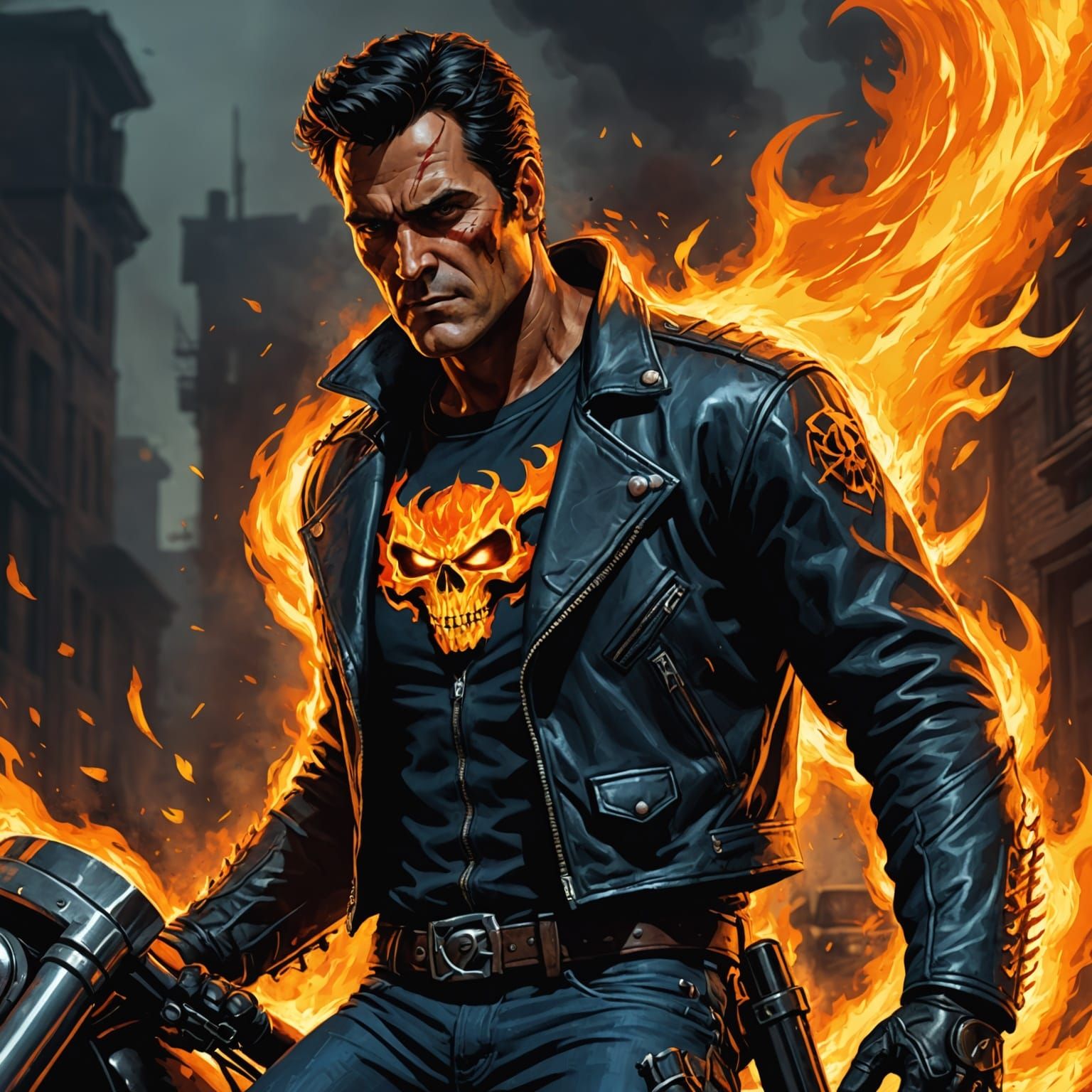 Ash Williams as Ghost Rider in Dark Fantasy Art