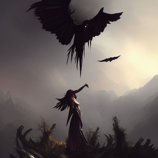 Dark fairy feather wings crows ravens sky flying