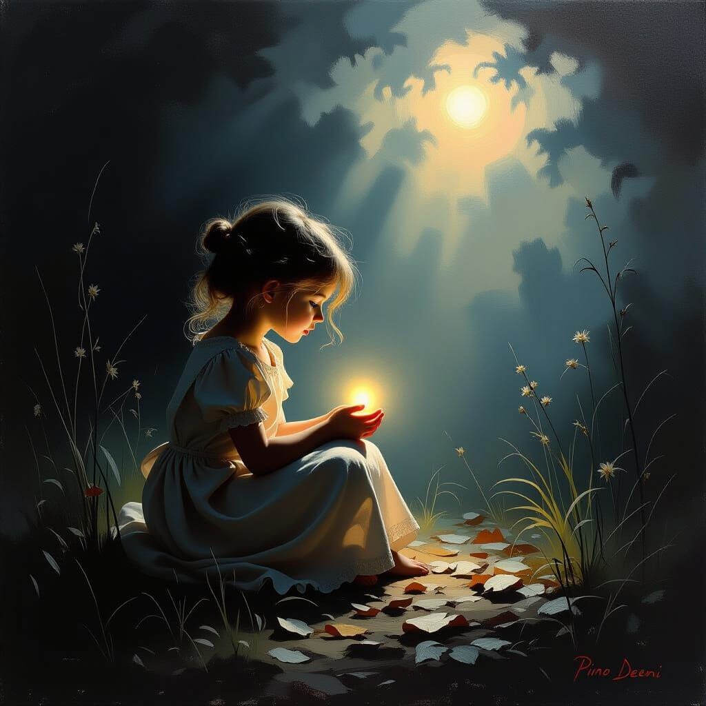 Hopeful Light in Darkness Oil Painting