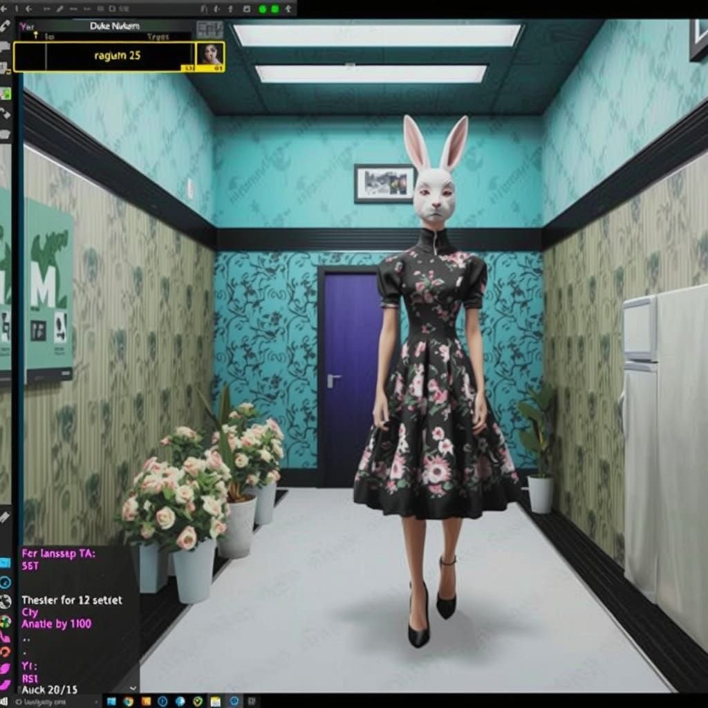 Glitched Retro Duke Nukem Scene with Rabbit Mask