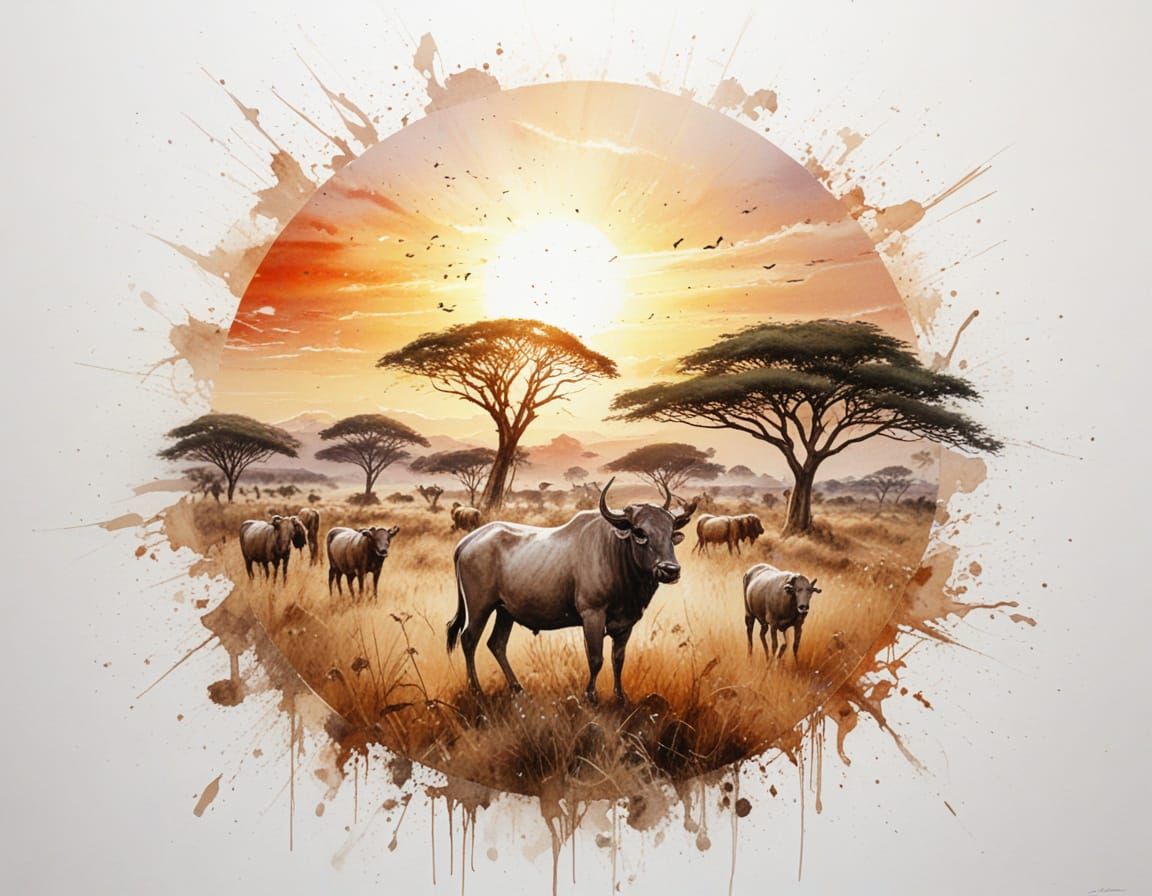 African Savanna Sunrise Over Plains