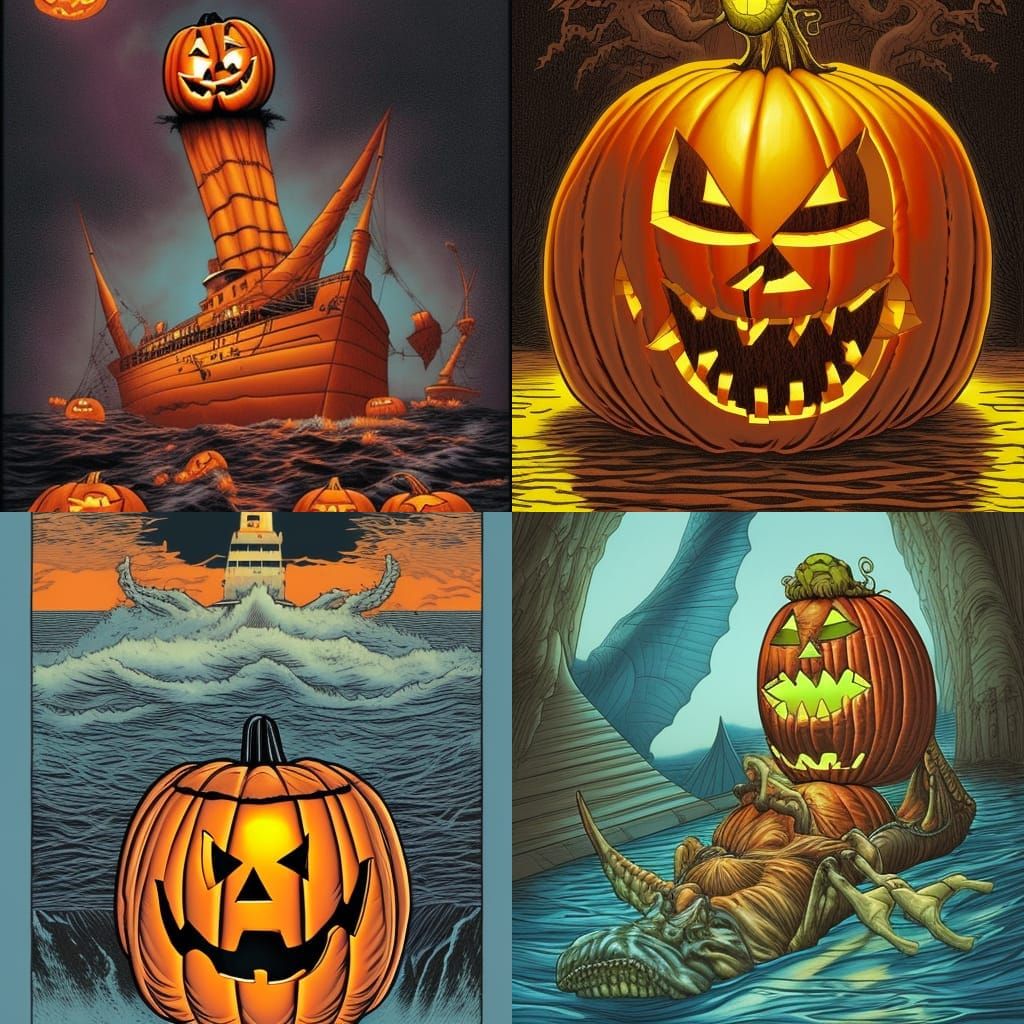 Titanic Jack O'Lantern Monster Comic Art