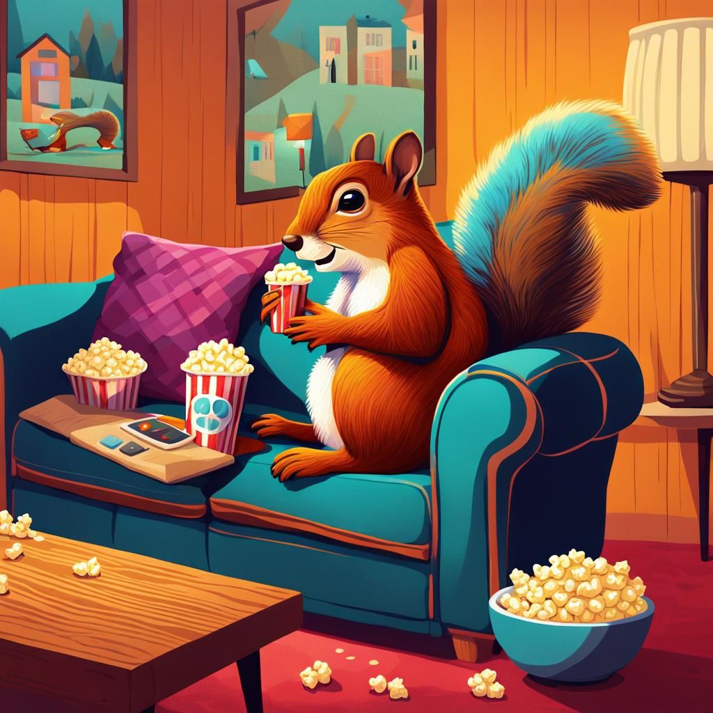 Squirrel Couch Potato: A Whimsical Illustration