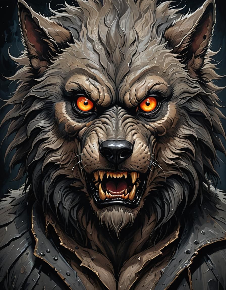 Eerie Werewolf Cartoon Illustration with Glowing Eyes