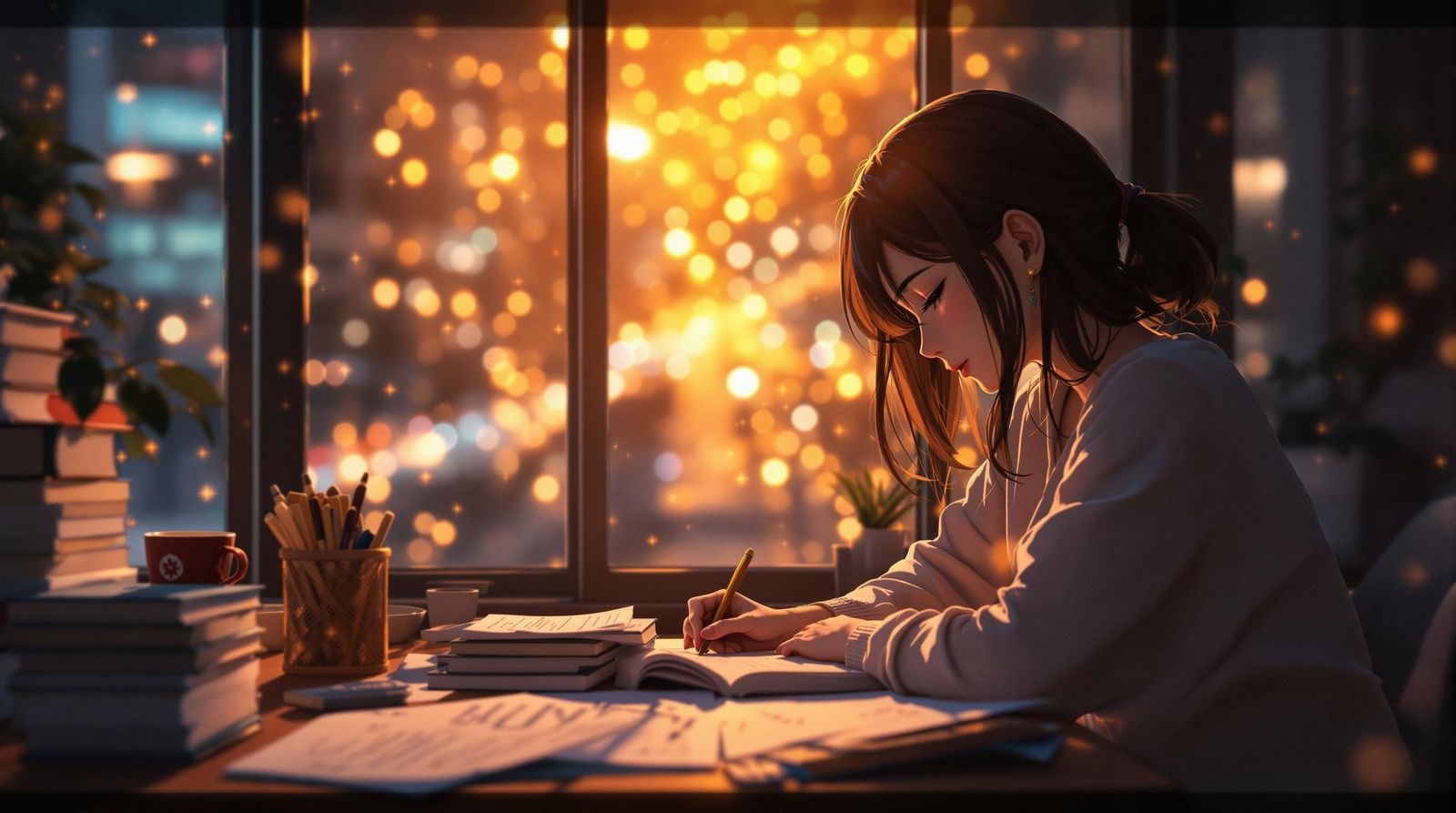 Anime Girl Studies in Warm Afternoon Light