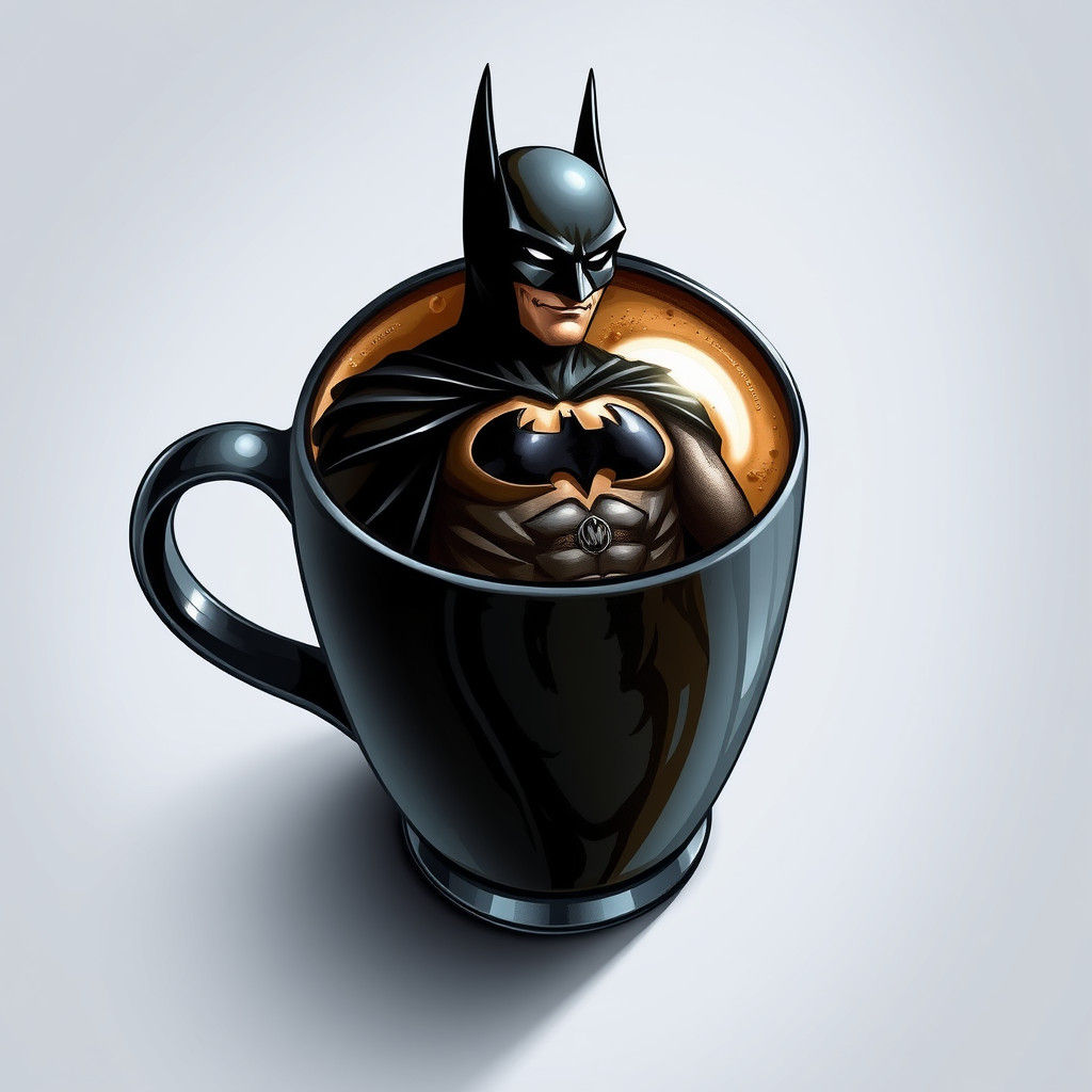 Batman Dark Latte Art in Coffee Cup