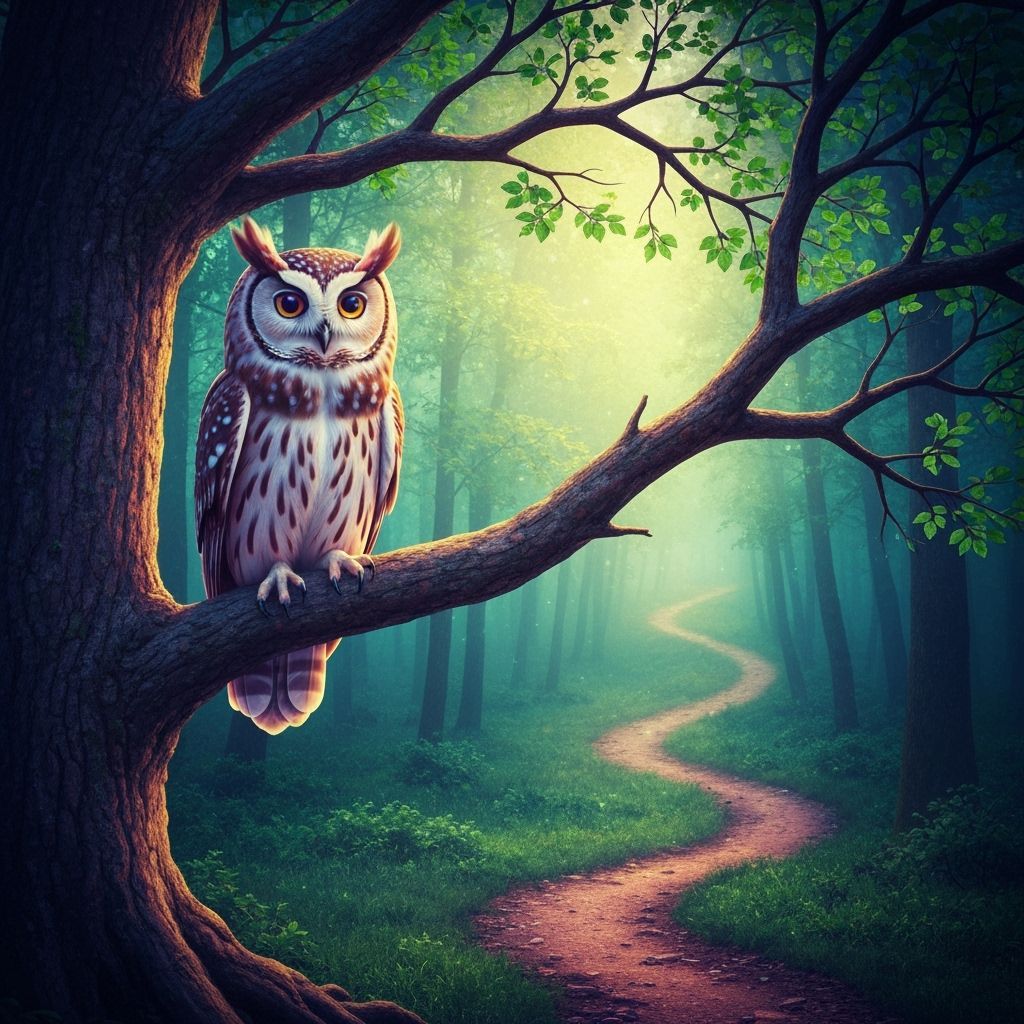 Neon Owl in Digital Forest Art Style