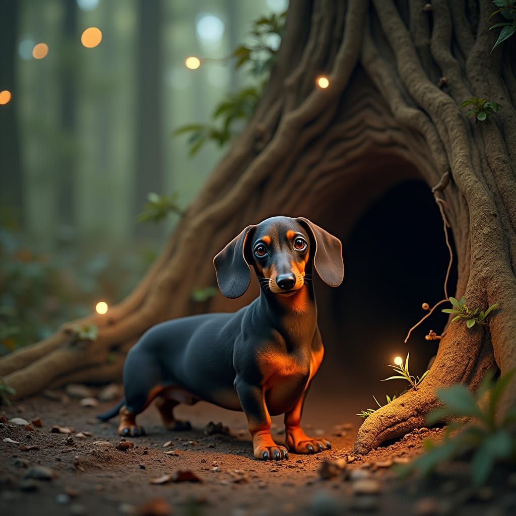 Dachshund in Mystical Forest, Matte Painting