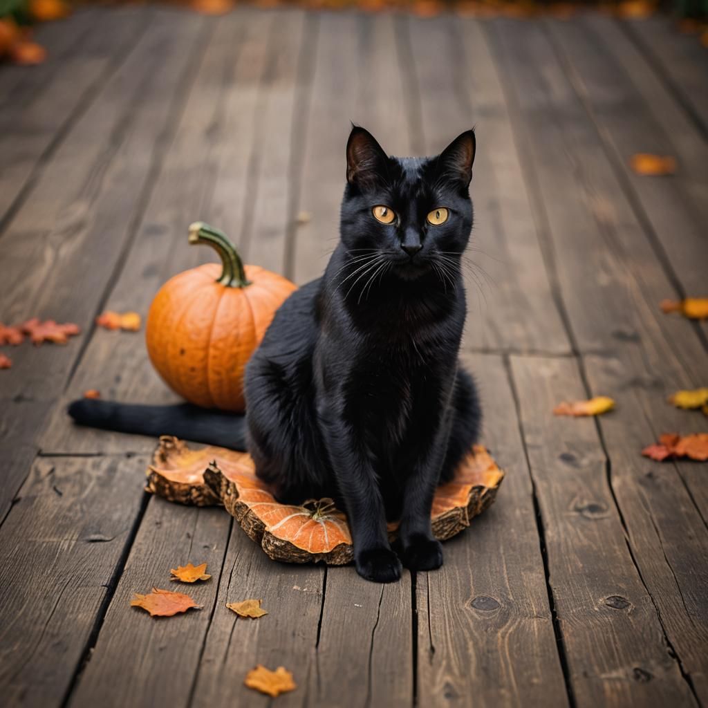 Black Cat and Pumpkin: Macro Photography Portrait