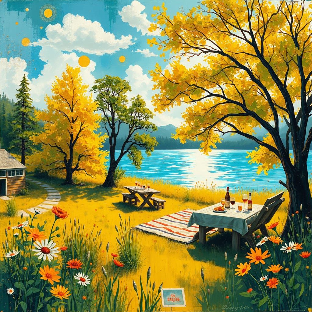 Vibrant Summer Dreamscape Picnic Scene