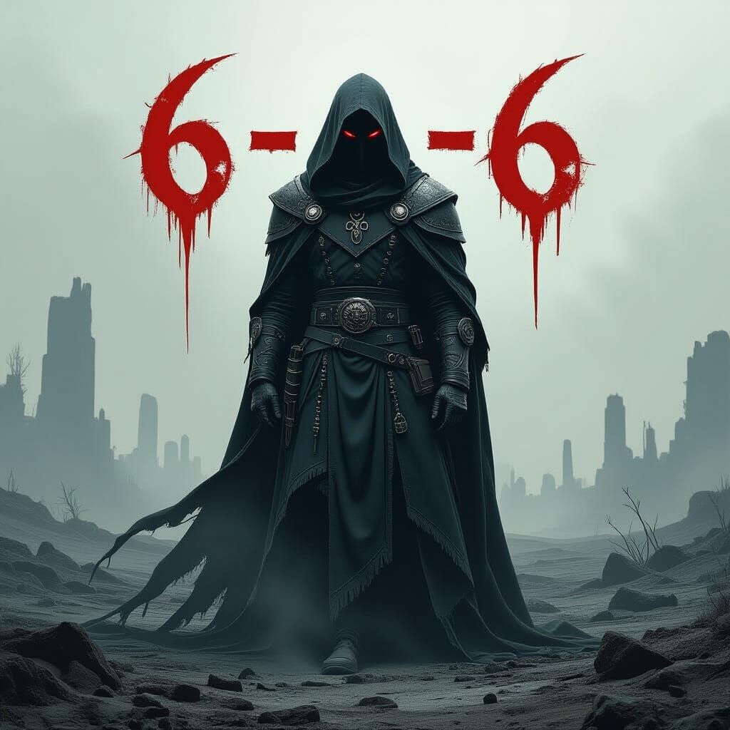 Dystopian Figure with Gothic Numbering in Giger Style