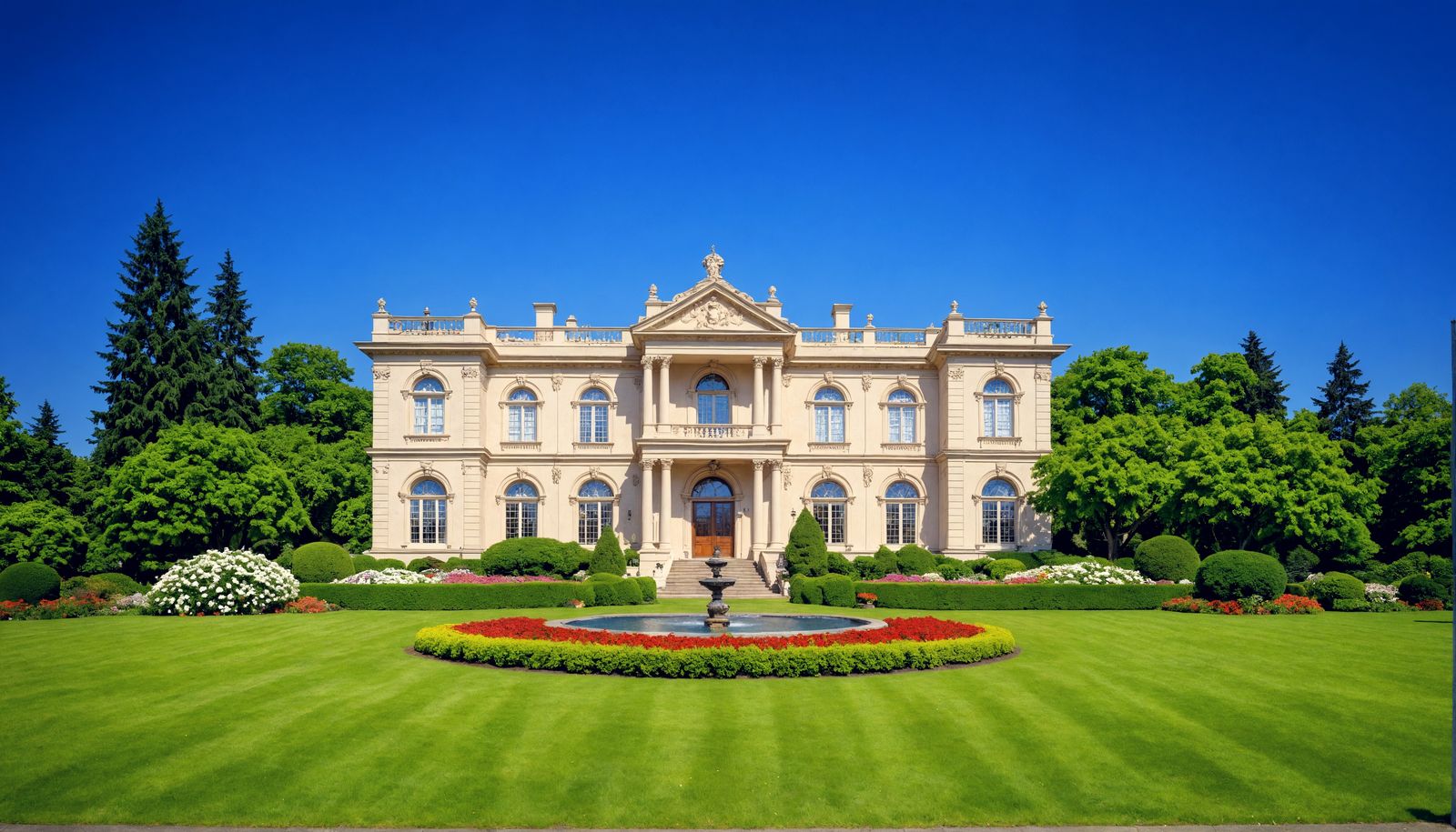 Hyperrealistic Mansion in Garden Park