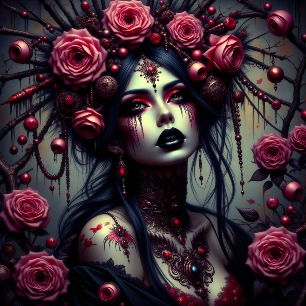 Surreal Gothic Geisha in Painful Descent