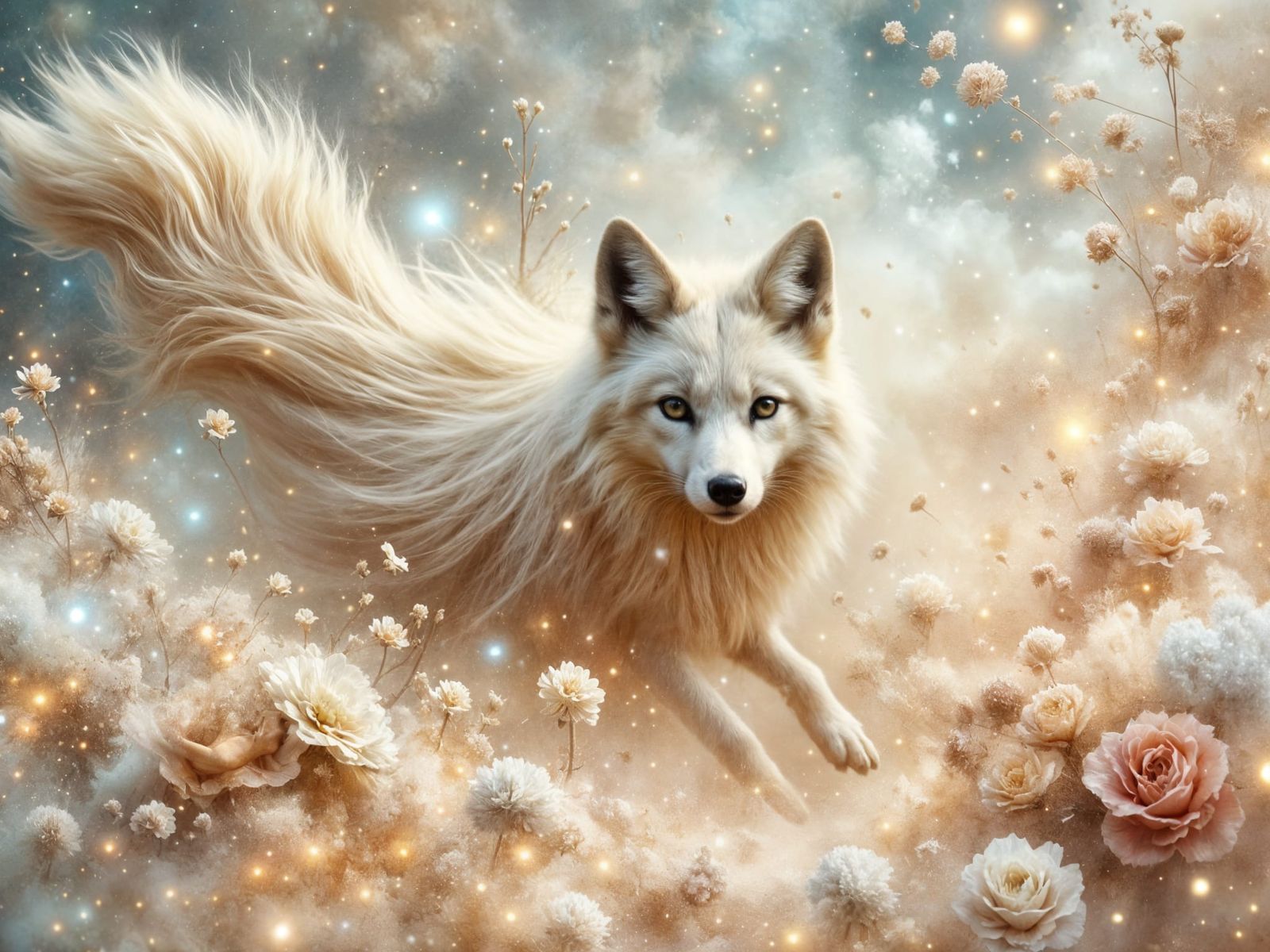 Desert Fox in a Dreamy Watercolour Storm