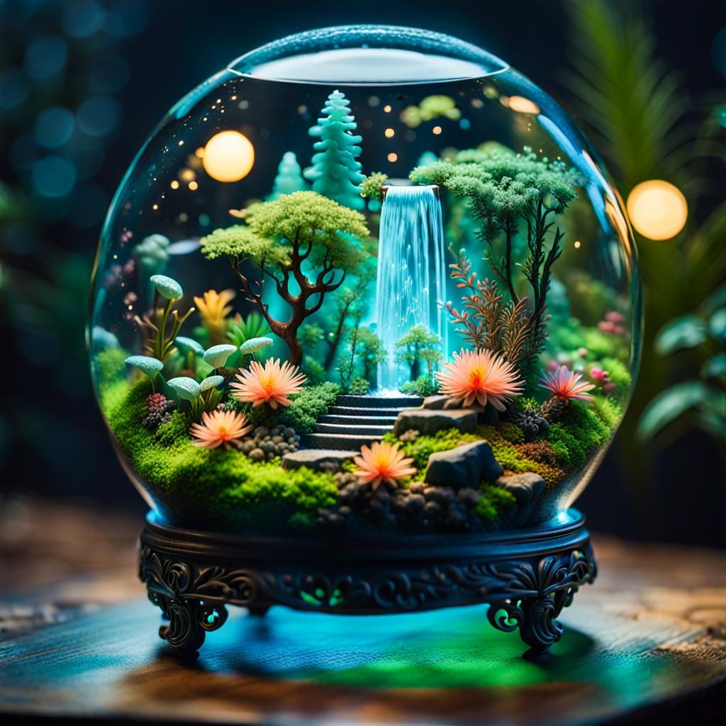 Terrarium with waterfall